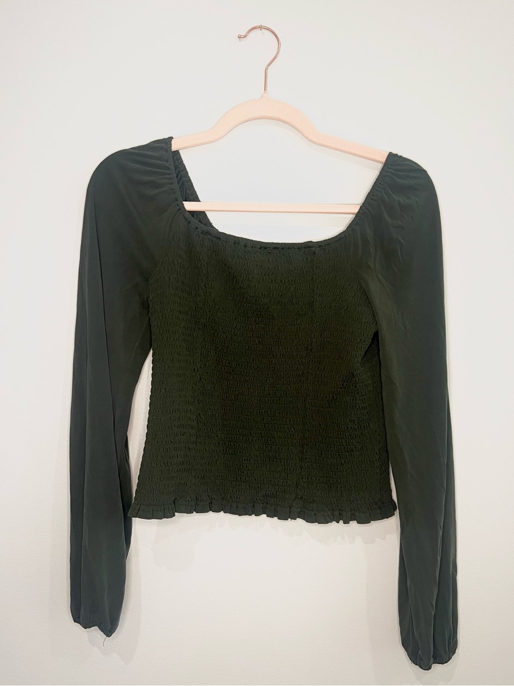 Bohme Smocked Green Long Sleeve Blouse